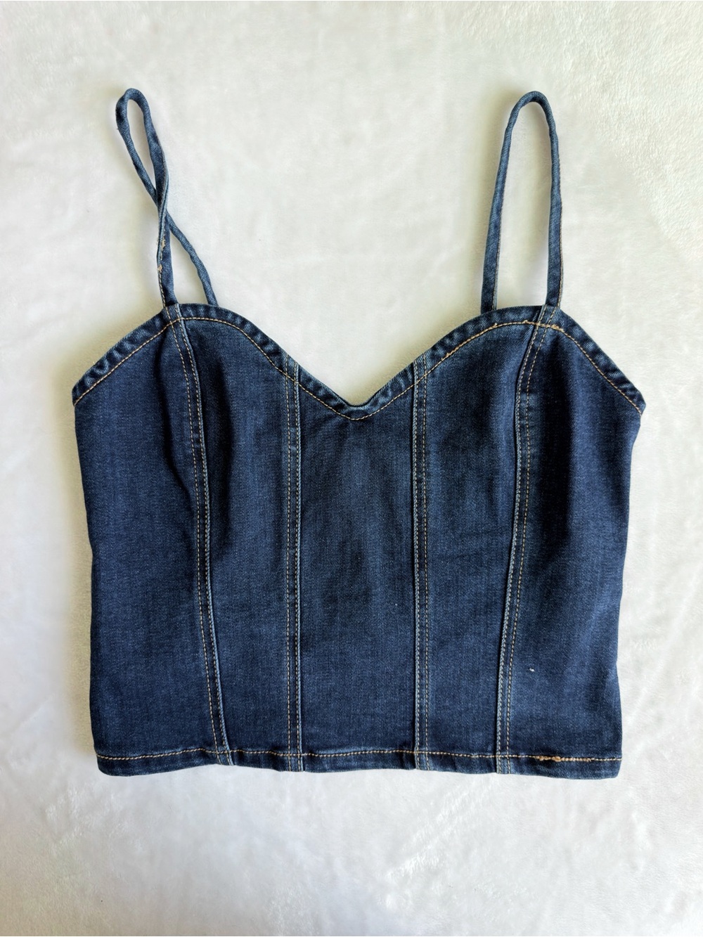 refuge Dark Blue Denim V-Neck Spaghetti Strap Crop Top